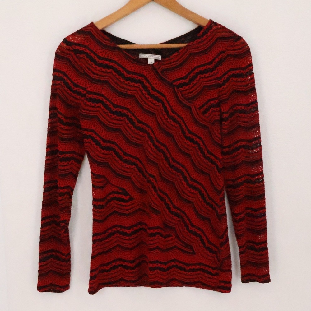 Chevron Lace Open Knit Top Womens Size S Red Black Witchy Vamp Whimsigoth Indie